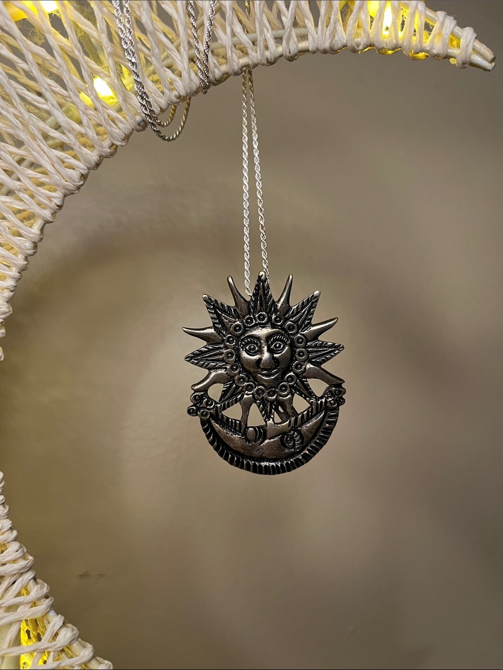 Celestial Sun and Crescent Moon Pendant Brooch